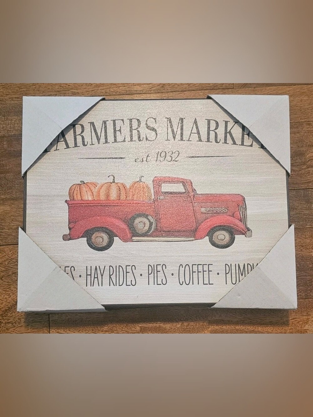 Farmers Market Red Truck And Pumpkins Fall Autumn Wood Sign 8" X 10"